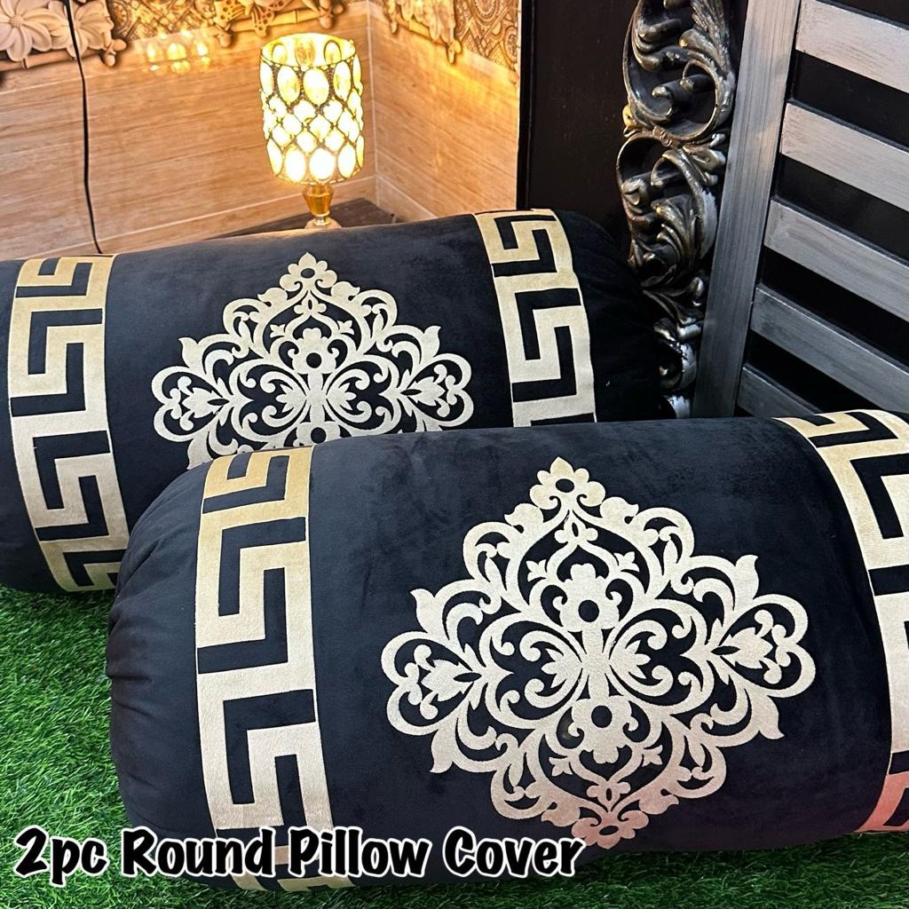 Luxury Soft VELVET | 2pcs Gol Pillow Cover | Vibrant Design & Colors | Oval Round Uniface Design 34×18inch | Home Sofa Bed Pillow Covers