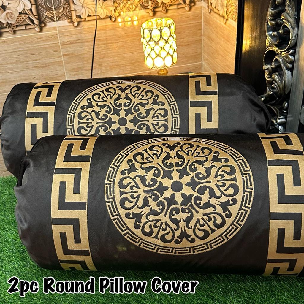 Luxury Soft VELVET | 2pc Gol Pillow Cover | Vibrant Design & Colors | Oval Round Uniface Design 34×18inch | Home Sofa Bed Pillow Covers