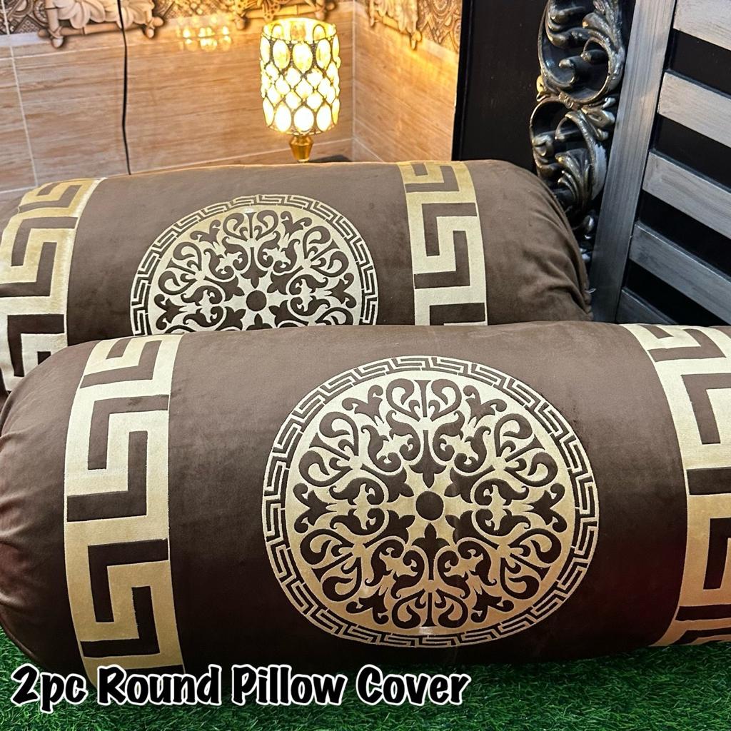 Luxury Soft VELVET | 2pc Gol Pillow Cover | Vibrant Design & Colors | Oval Round Uniface Design 34×18inch | Home Sofa Bed Pillow Covers