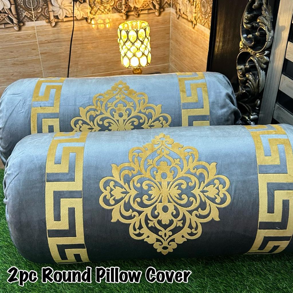Luxury Soft VELVET | 2pcs Gol Pillow Cover | Vibrant Design & Colors | Oval Round Uniface Design 34×18inch | Home Sofa Bed Pillow Covers