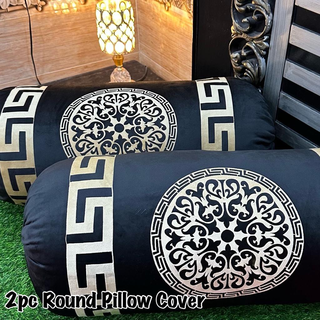 Luxury Soft VELVET | 2pc Gol Pillow Cover | Vibrant Design & Colors | Oval Round Uniface Design 34×18inch | Home Sofa Bed Pillow Covers