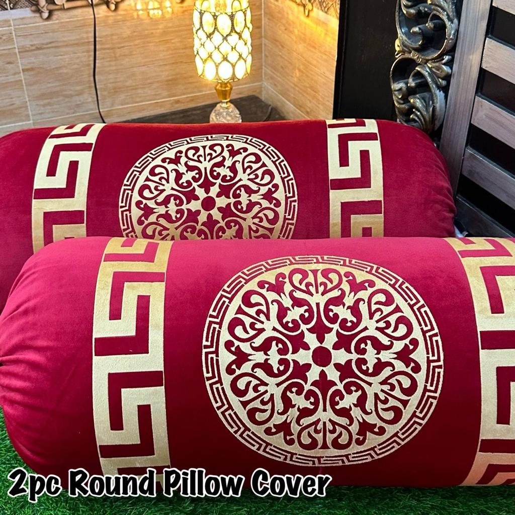Luxury Soft VELVET | 2pc Gol Pillow Cover | Vibrant Design & Colors | Oval Round Uniface Design 34×18inch | Home Sofa Bed Pillow Covers