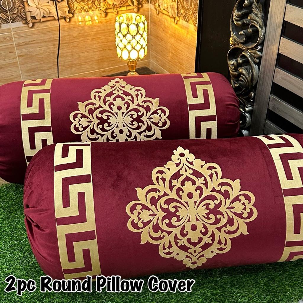 Luxury Soft VELVET | 2pcs Gol Pillow Cover | Vibrant Design & Colors | Oval Round Uniface Design 34×18inch | Home Sofa Bed Pillow Covers